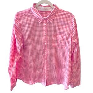 Vintage Pink and White Graham Button Up Long Sleeve Blouse.  Size = Extra Large